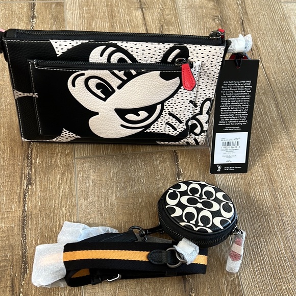 COACH Disney Mickey Mouse X Keith Haring Holden Crossbody Black Chalk Multi - Picture 2 of 10